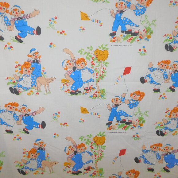 Vintage 1977 Raggedy Ann & Andy doll Twin Flat Bed Sheet / Fabric Wabasso - Picture 1 of 9